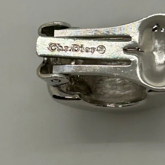 Christian Dior Vintage Clip-On Earrings With Rhinestones & Silver-Tone Metal - Picture 4 of 16